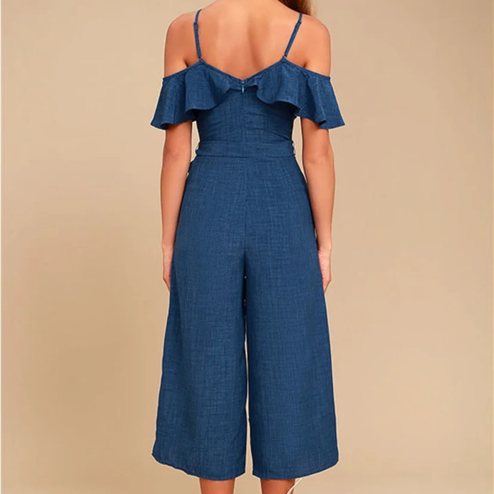 Off-Shoulder Ruffle Wide-Leg Jumpsuit - Blue - Picture 2 of 2